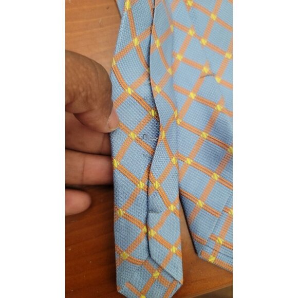 Egara Light Blue & Orange Geometric Pattern Mens Tie - Picture 6 of 7